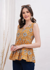 Golden Sunflower Sleeveless Cotton Top -Brighten Up With Radiant Sunflower Yellow
